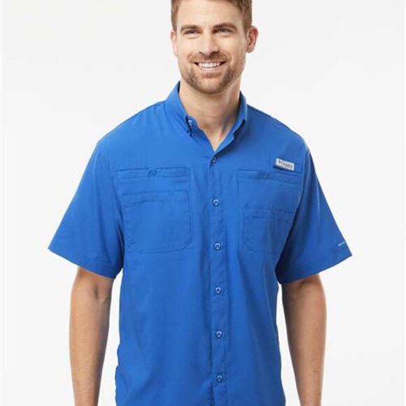 Columbia Men’s PFG Tamiami • Blue Short Sleeve Button Down Fishing Shirt Size XL - Picture 1 of 10